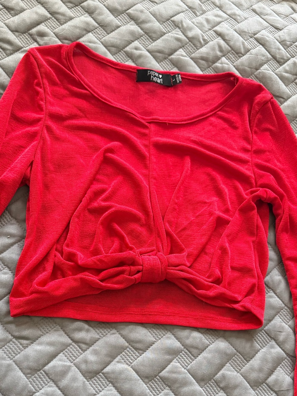 Red Knotted Long Sleeve Top size L